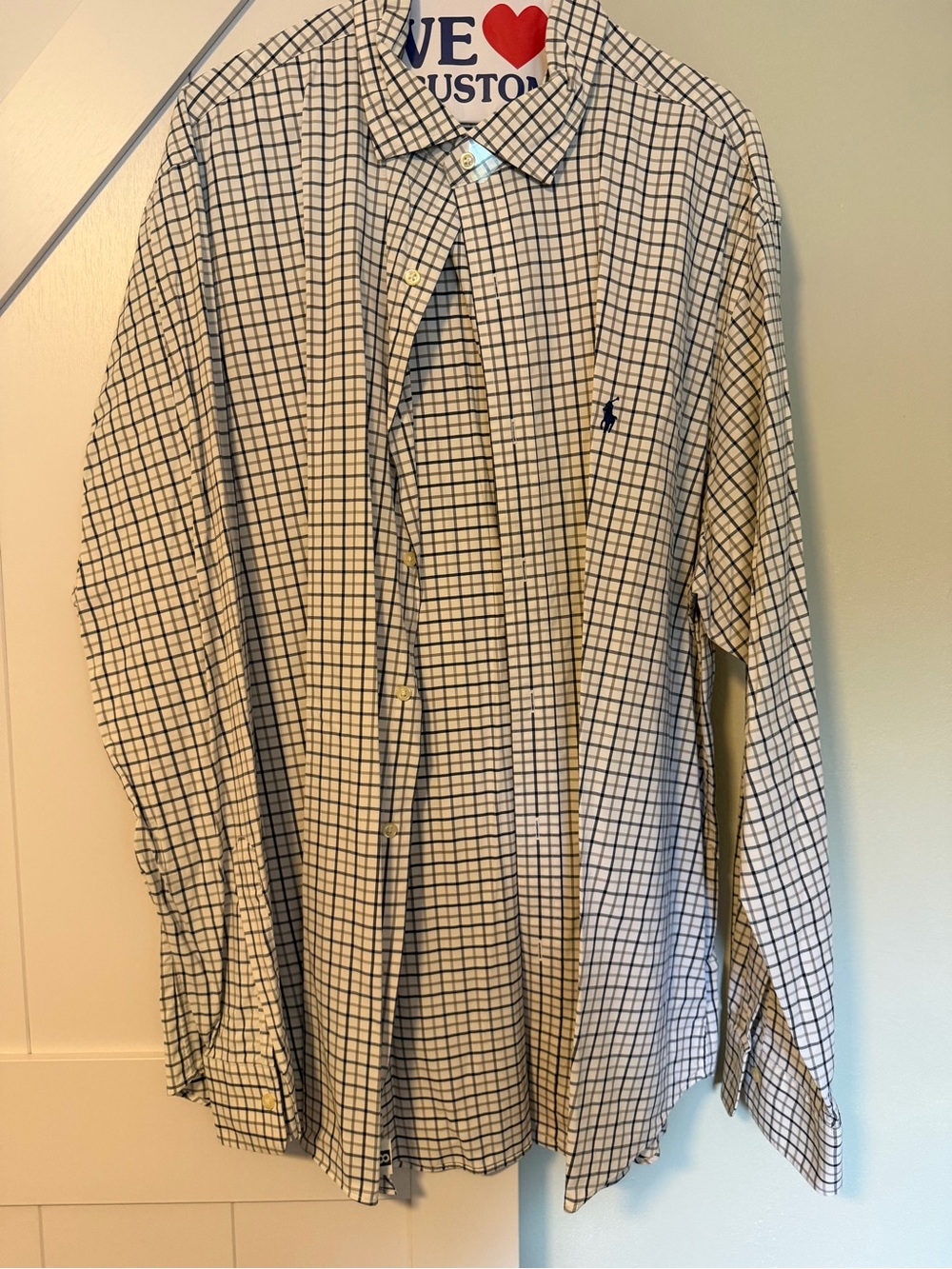 Ralph Lauren White Button-Down Shirt with Navy Windowpane Grid